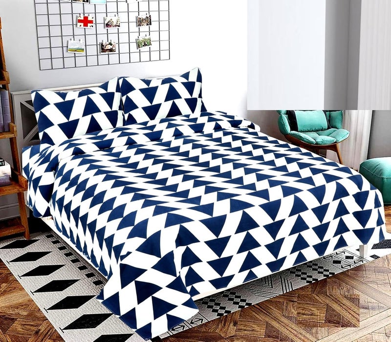 STARNSTYLE Polycotton 220 TC Floral Printed King Size Double Bedsheet with 2 Pillow Covers, Blue and White